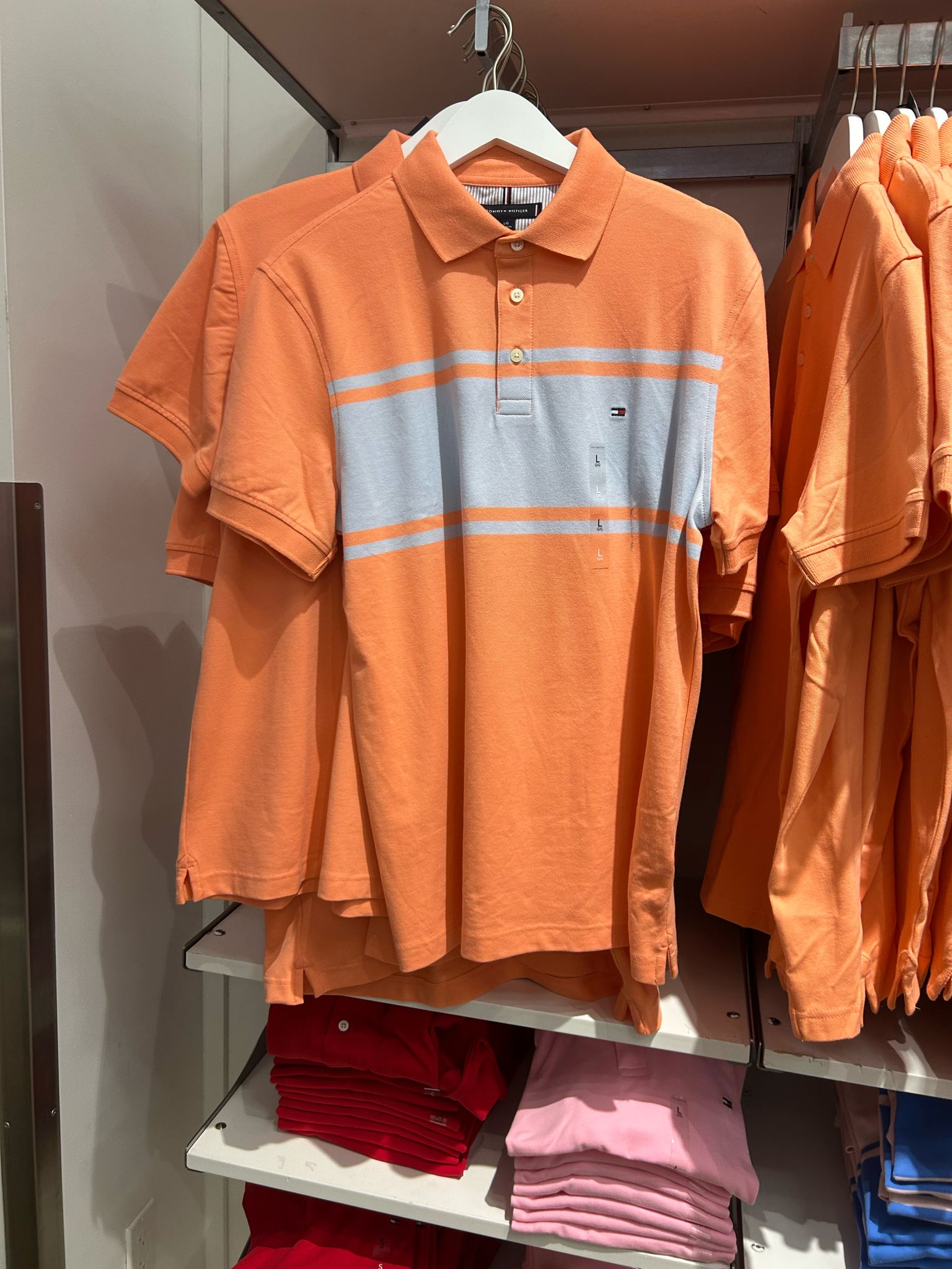 MENS' TOMMY Slim Fit Block Stripe Polo/Peach Dusk