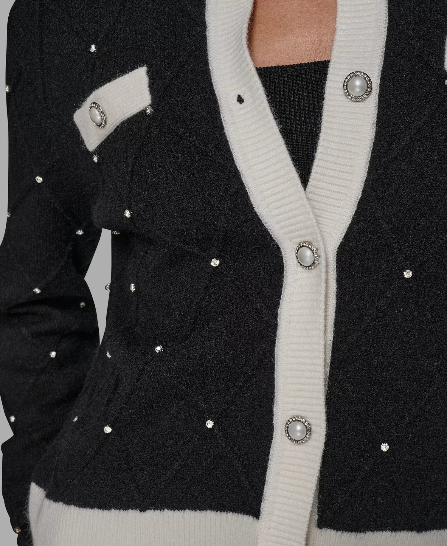 KARL LAGERFELD PARIS Women's Crew Neck Front-Button Cardigan Sweater