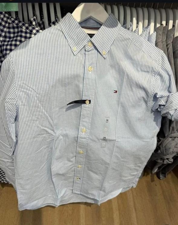 TOMMY HILFIGER MENS' Regular Fit Stripe Stretch Oxford Shirt Provence/Optic White Stripe