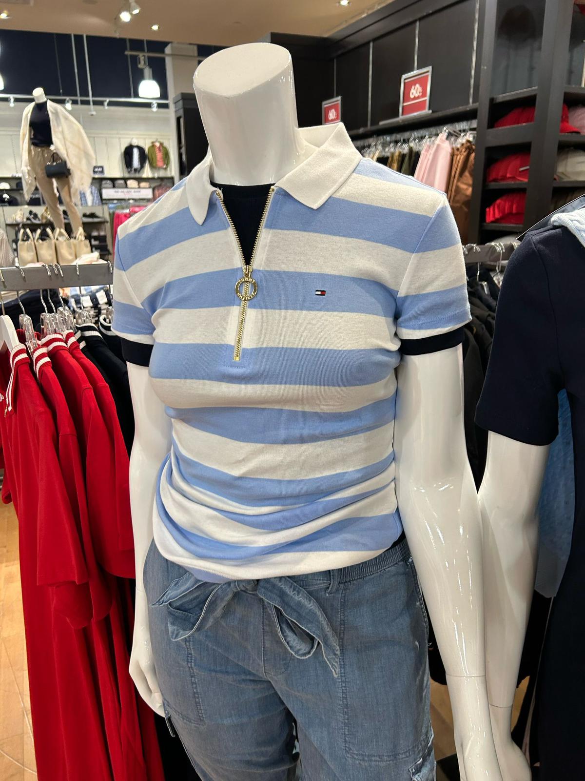 Tommy Womens' Slim Fit Rugby Stripe Zip Polo