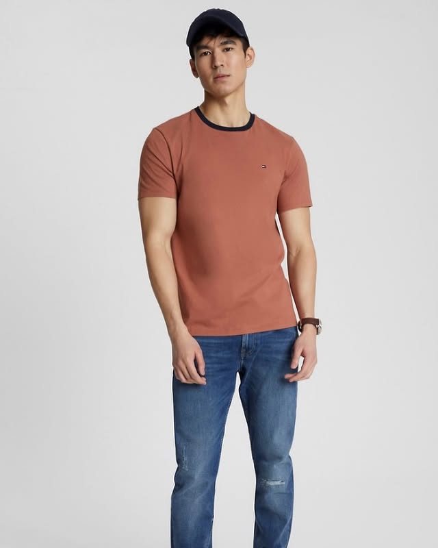 Tommy Mens' Flag Embroidery Crew Neck T-Shirt