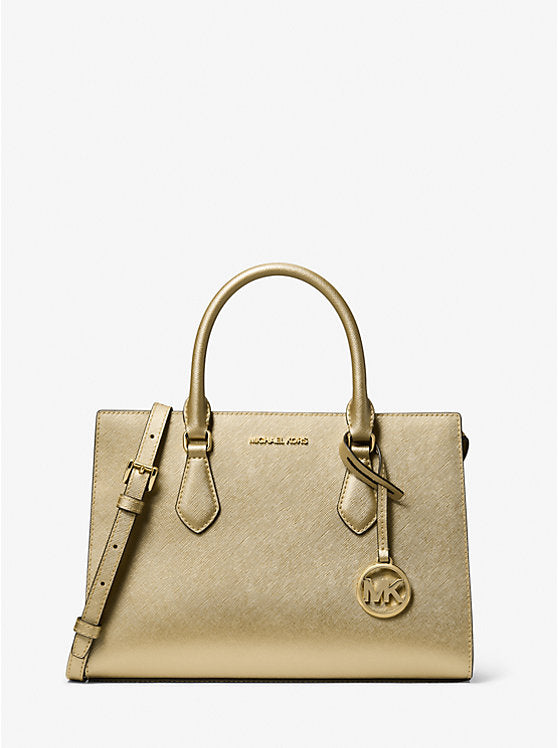 Michael Kors WOMENS' Sheila Medium Metallic Satchel PALE GOLD