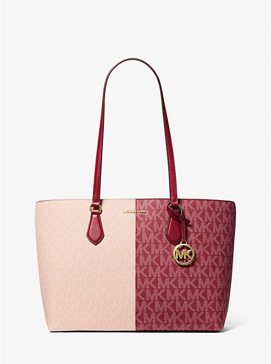 Women's Michael Kors Sheila Large Two-Tone Signature Logo Tote Bag CHERRY MULTI
