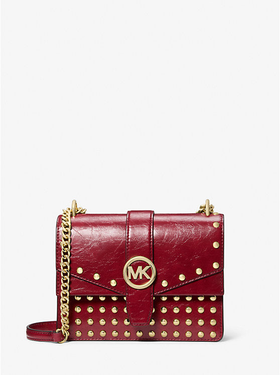 Michael Kors WOMENS' Greenwich Small Studded Distressed Crossbody Bag CHERRY