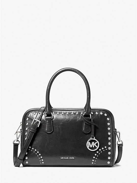 Michael Kors WOMENS' Thompson Medium Distressed Studded Satchel black