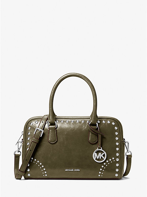 Michael Kors WOMENS' Thompson Medium Distressed Studded Satchel OLIVE