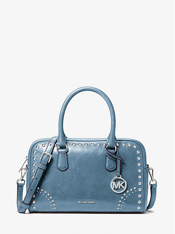 Michael Kors WOMENS' Thompson Medium Distressed Studded Satchel CORNFLOWER