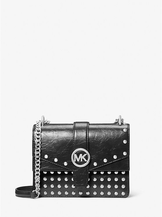 Michael Kors WOMENS' Greenwich Small Studded Distressed Crossbody Bag BLACK