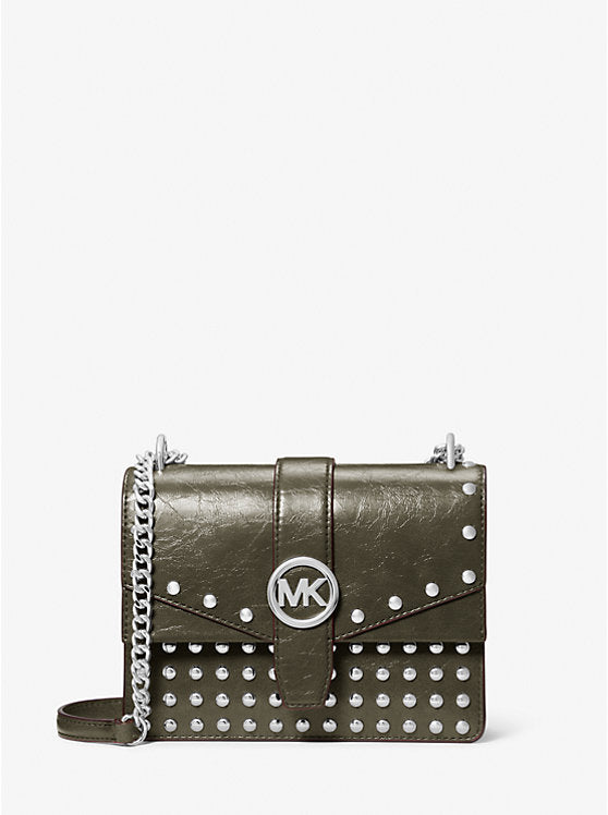 Michael Kors WOMENS' Greenwich Small Studded Distressed Crossbody Bag OLIVE