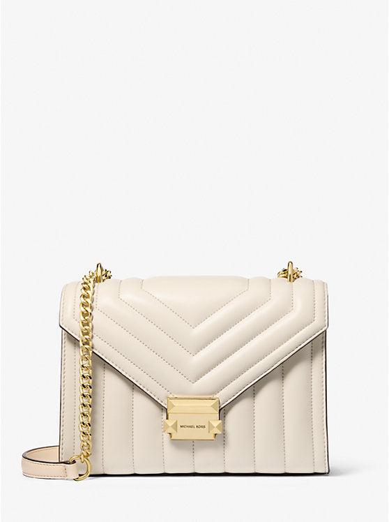 Womens' Michael Kors Whitney Medium Quilted Shoulder Bag LT CREAM
