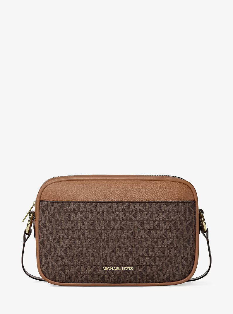 Michael Kors Women's Jet Set Travel Large Signature logo Camera Crossbody Bag-Brown
