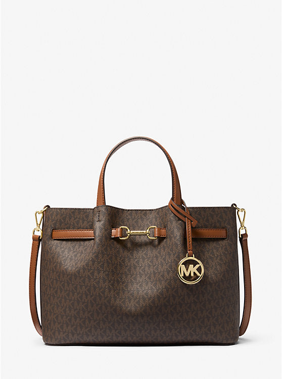 Women's Michael Kors Carson Medium Signature Logo Satchel BROWN