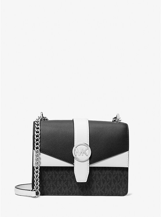 Womens' Michael Kors Greenwich Small Color-Block Signature Logo Crossbody Bag BLACK COMBO