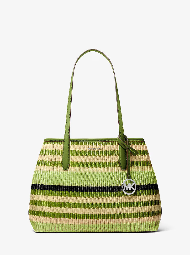 Michael Kors Women's Avalon Medium Striped Woven Tote Bag-Lime