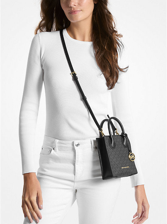 Michael Kors WOMENS' Mercer Extra-Small Logo and Leather Crossbody Bag BLACK