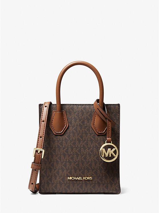 Michael Kors WOMENS' Mercer Extra-Small Logo and Leather Crossbody Bag BROWN