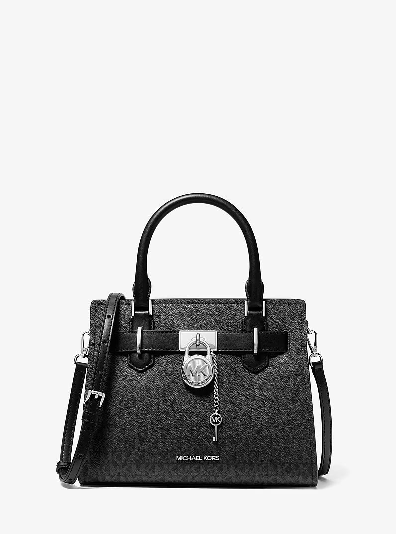 Michael Kors Women's Hamilton Small Signature Logo Satchel-BLACK