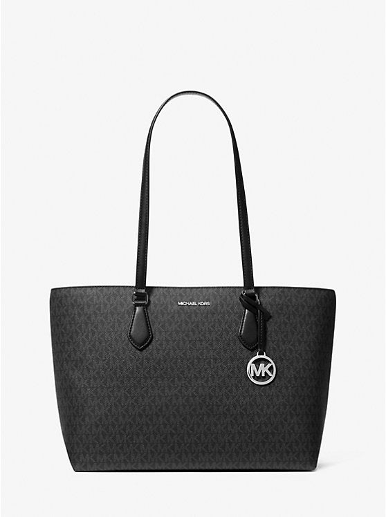 Women's Michael Kors Sheila Large Two-Tone Signature Logo Tote Bag BLACK