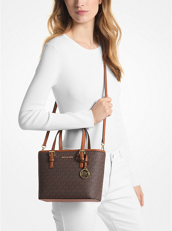 Women's Michael Kors Jet Set Travel Extra-Small Logo Top-Zip Tote Bag brown