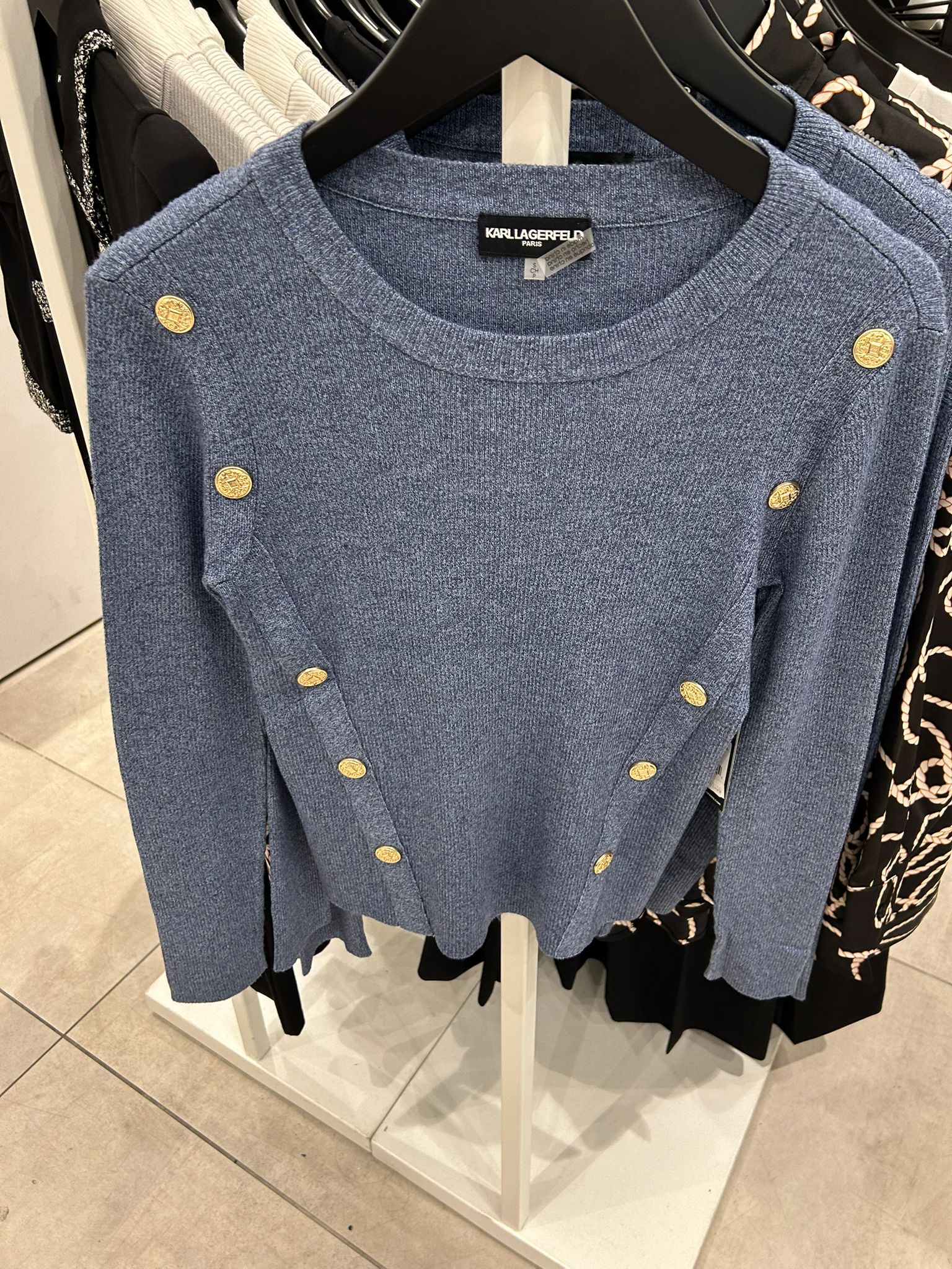 Karl Lagerfeld Paris Womens' HEATHERED BUTTON-DETAILED SWEATER