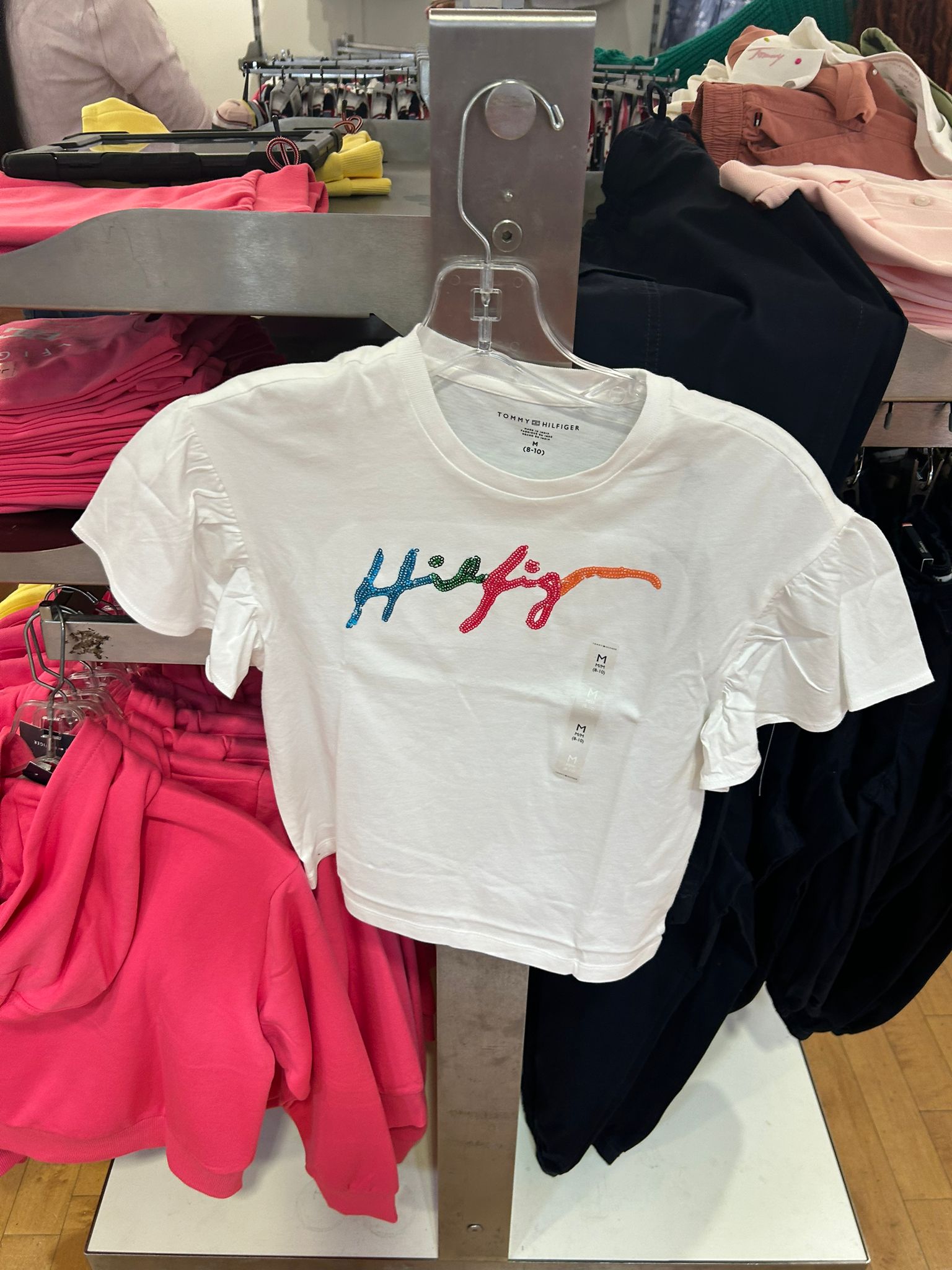 Girls' Tommy Flutter-Sleeve Sequin Logo T-Shirt