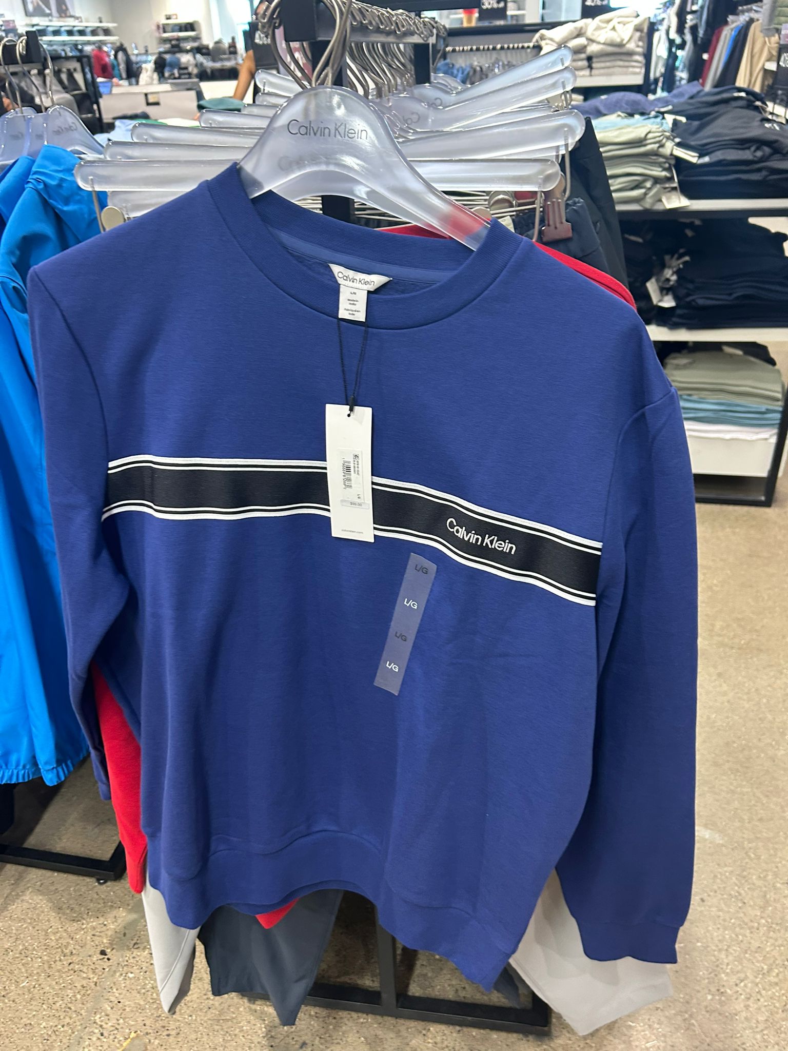 Calvin Klein Mens' Fleece Stripe Classic Sweatshirt Blueprint