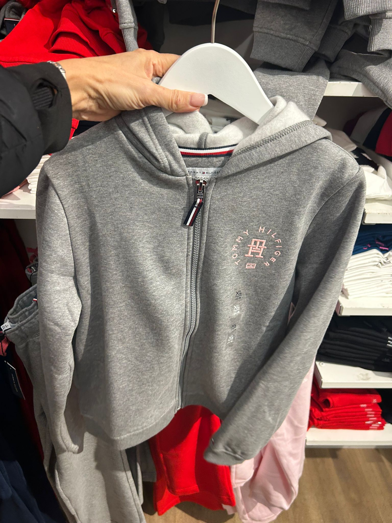 TOMMY Girls Circle Logo Hoodie Medium Grey Heather