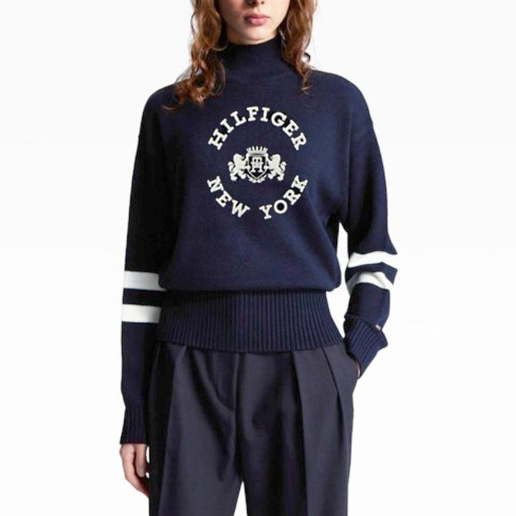 Tommy Hilfiger Women Typography Printed Pullover-NAVY