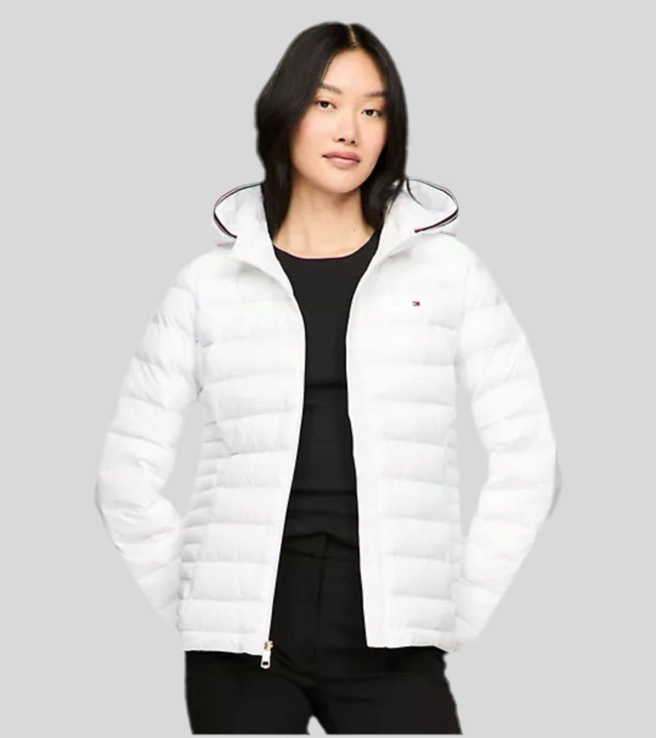 Women'sTOMMY HILFIGER Lightweight Hooded Puffer Jacket - White