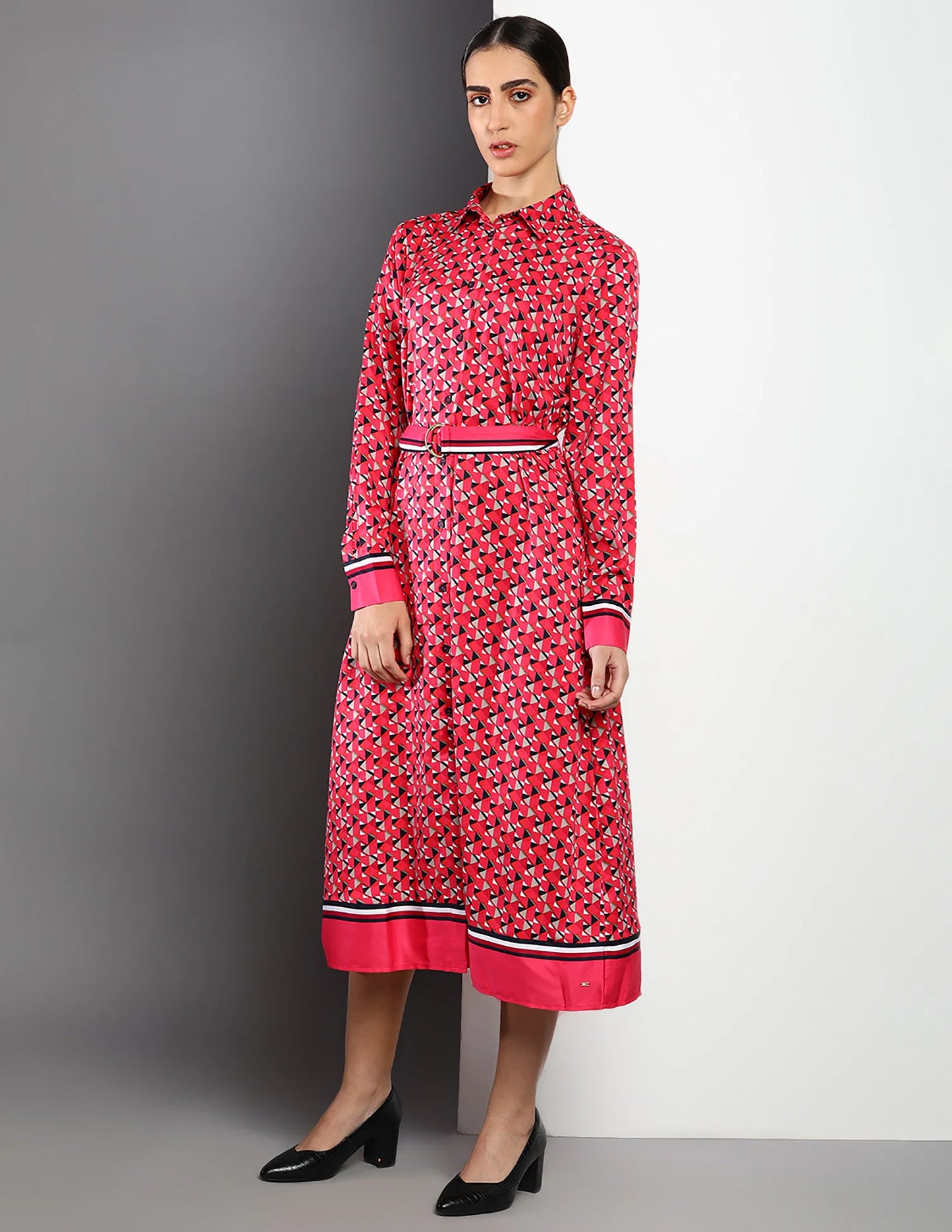 TOMMY HILFIGER All-Over Print Twill Midi Shirt Dress