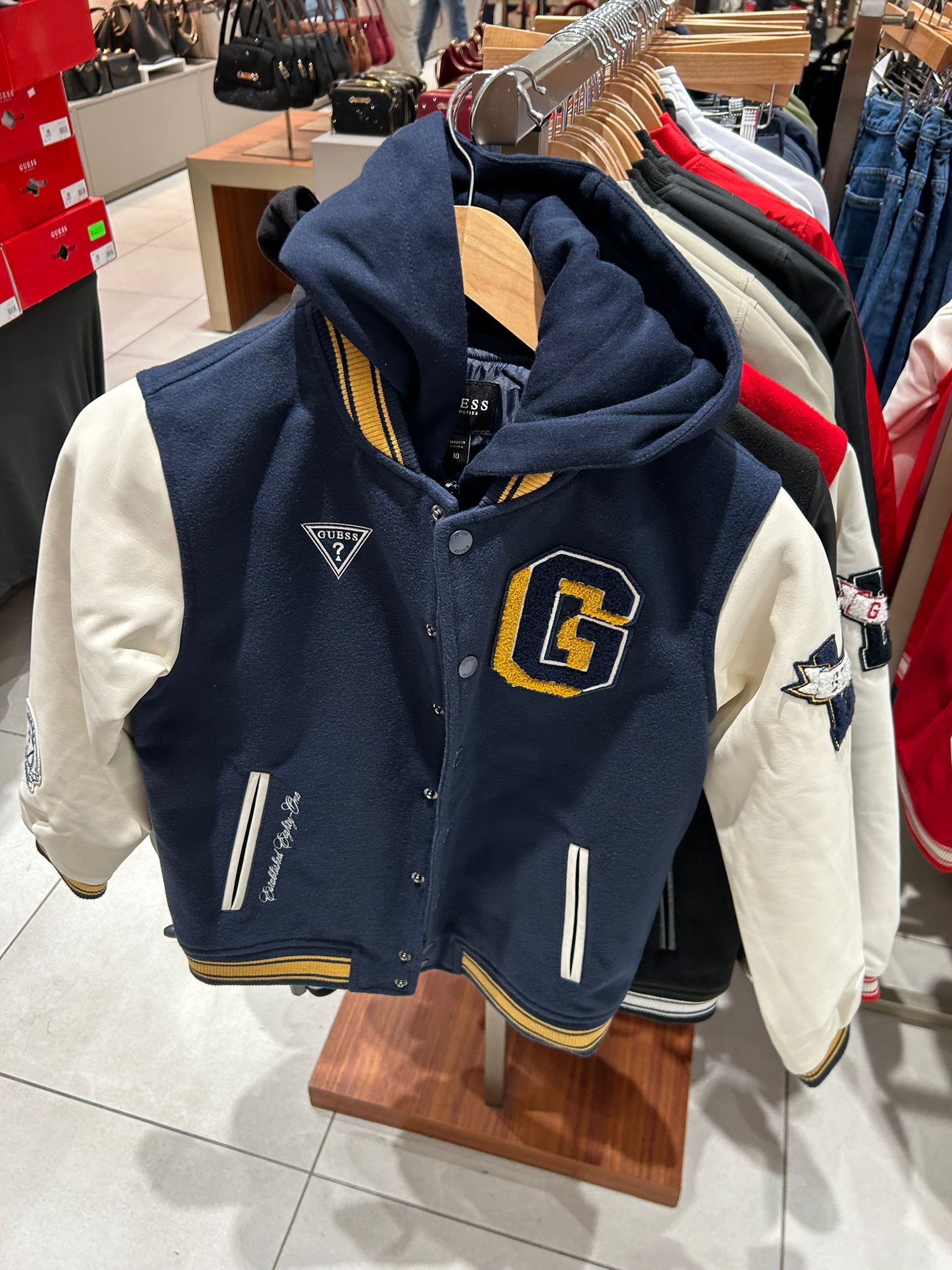 Guess BOYS Lark Hooded Varsity Jacket (7-16) Blue