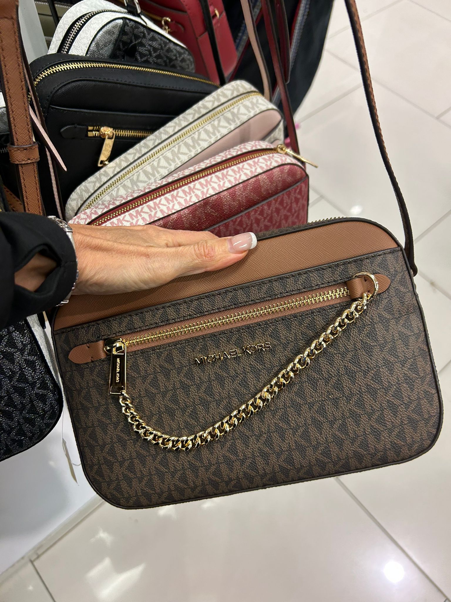 Michael Kors WOMENS' Jet Set Large Logo Crossbody Bag BROWN