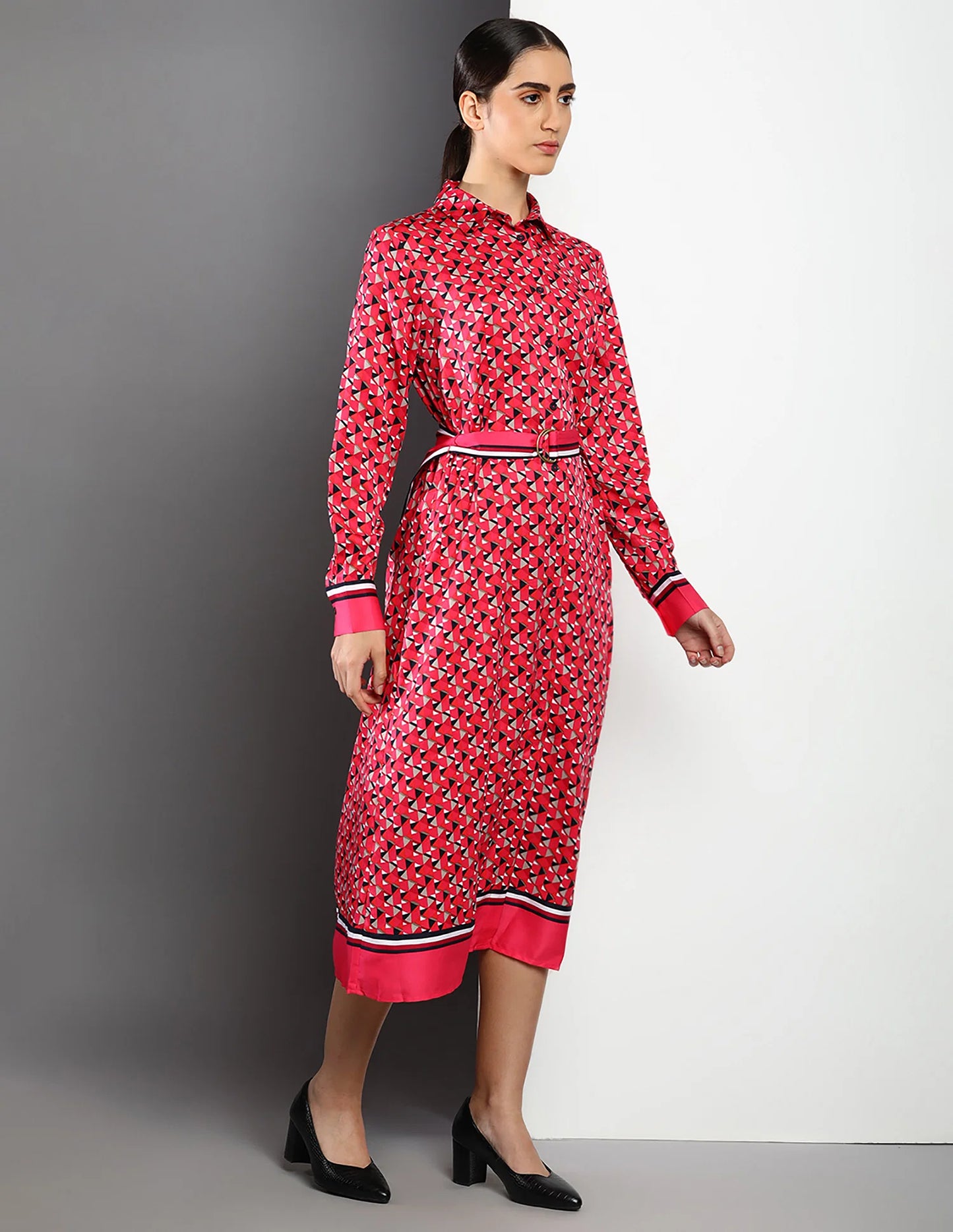 TOMMY HILFIGER All-Over Print Twill Midi Shirt Dress