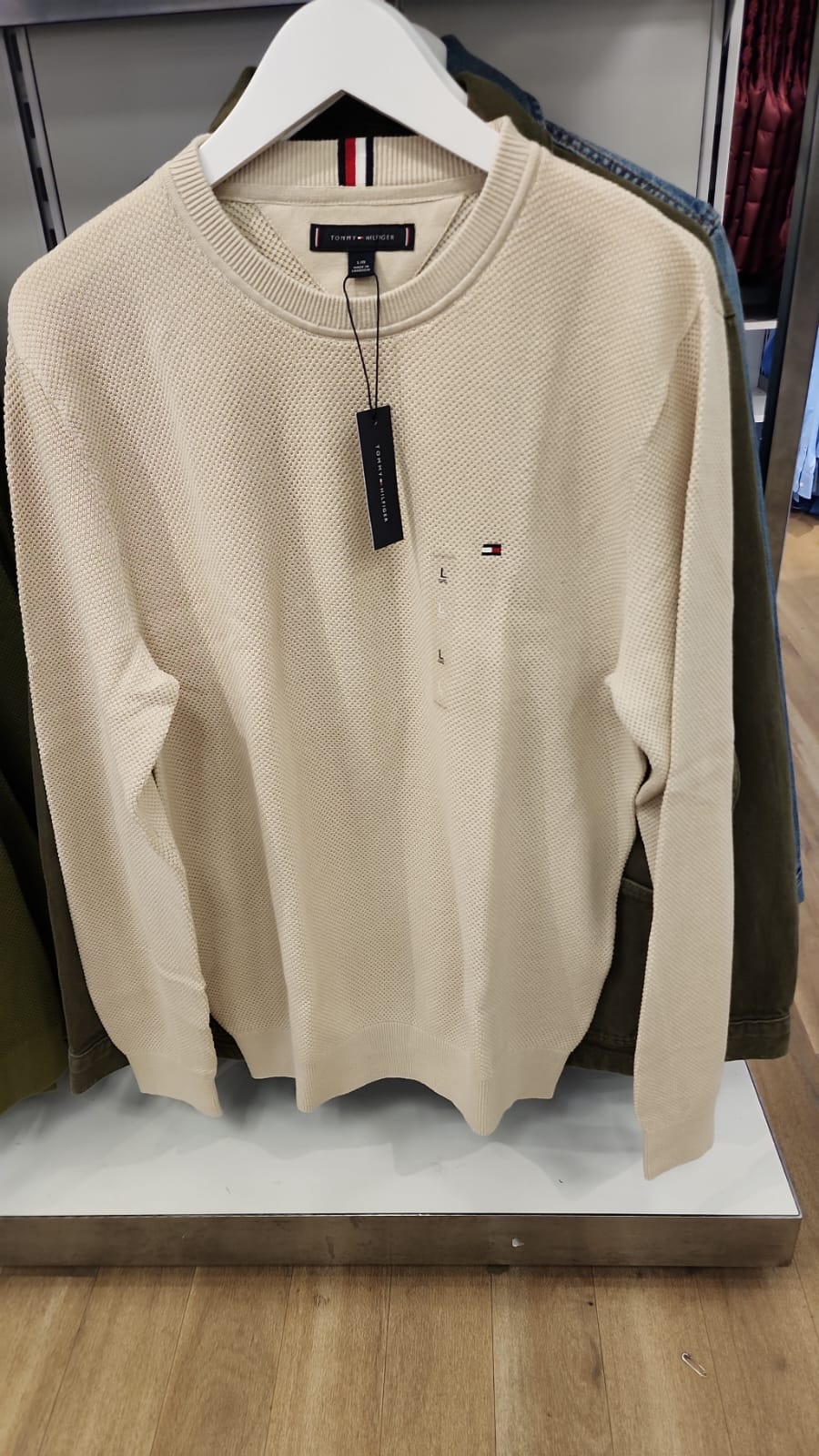 Tommy Mens' Textured Knit Crewneck Sweater beige
