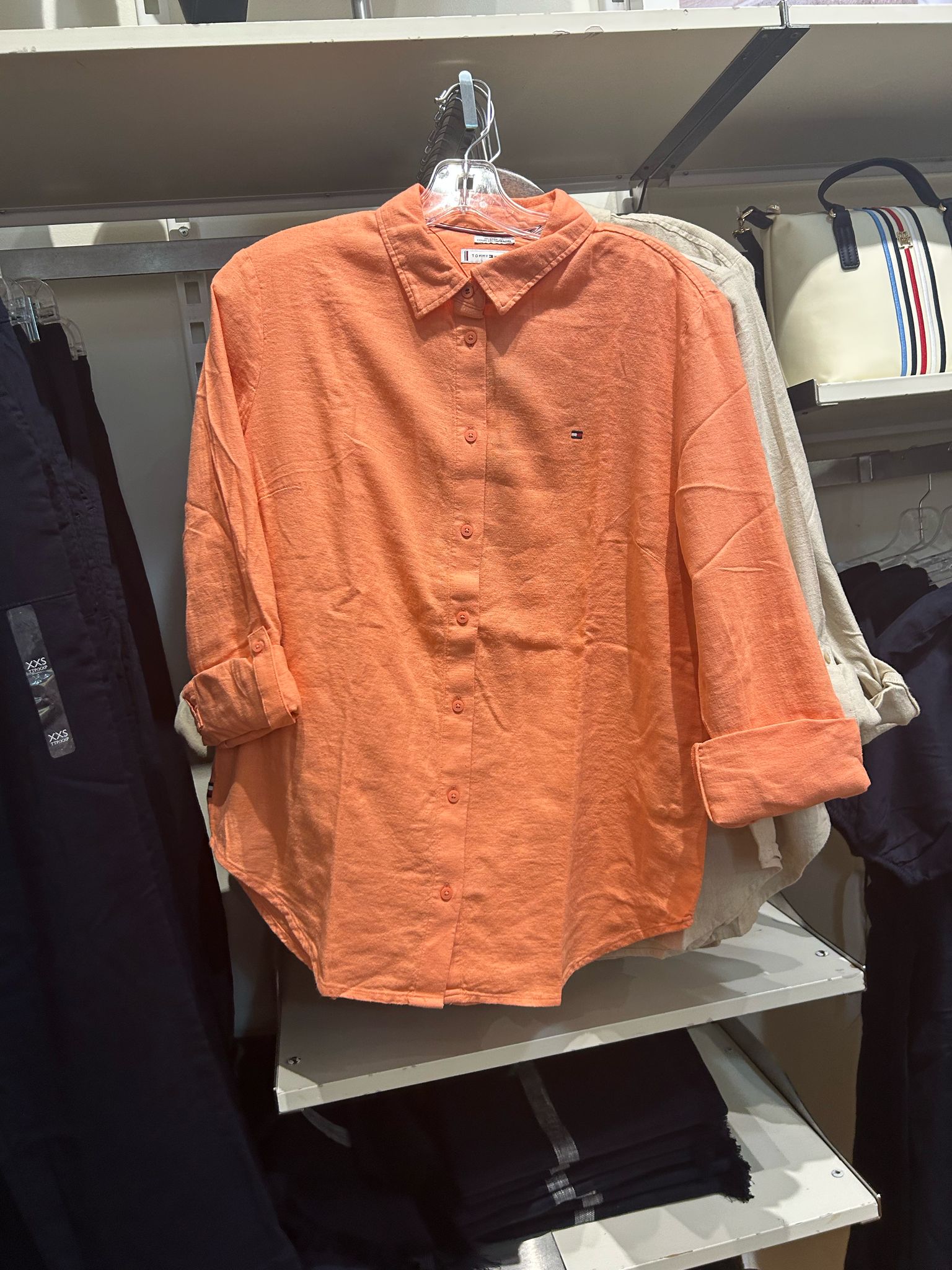 women tommy Linen-Blend Shirt/ Peach Dusk