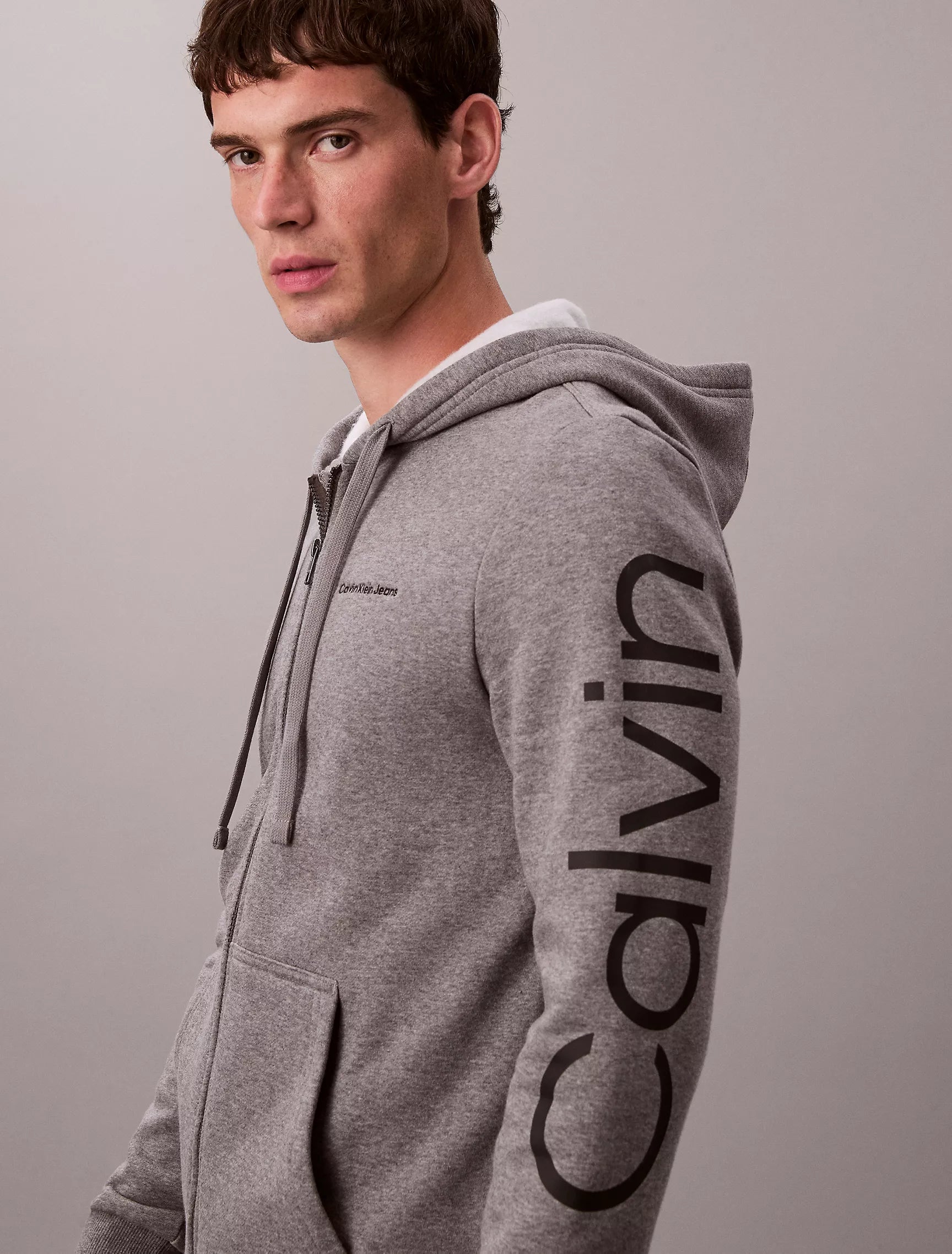 Calvin Klein Mens' Fleece Vertical Logo Classic Zip Hoodie
