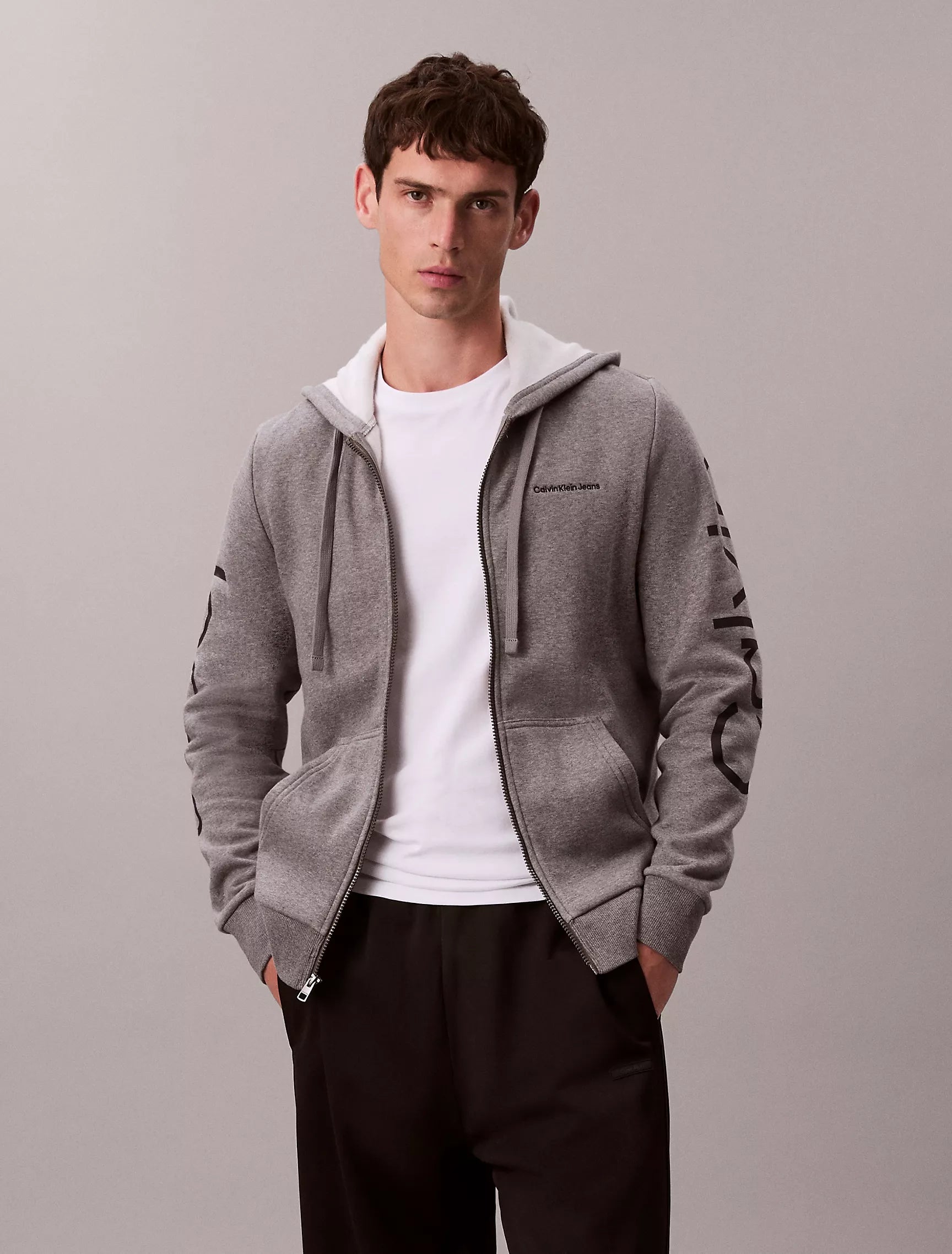 Calvin Klein Mens' Fleece Vertical Logo Classic Zip Hoodie