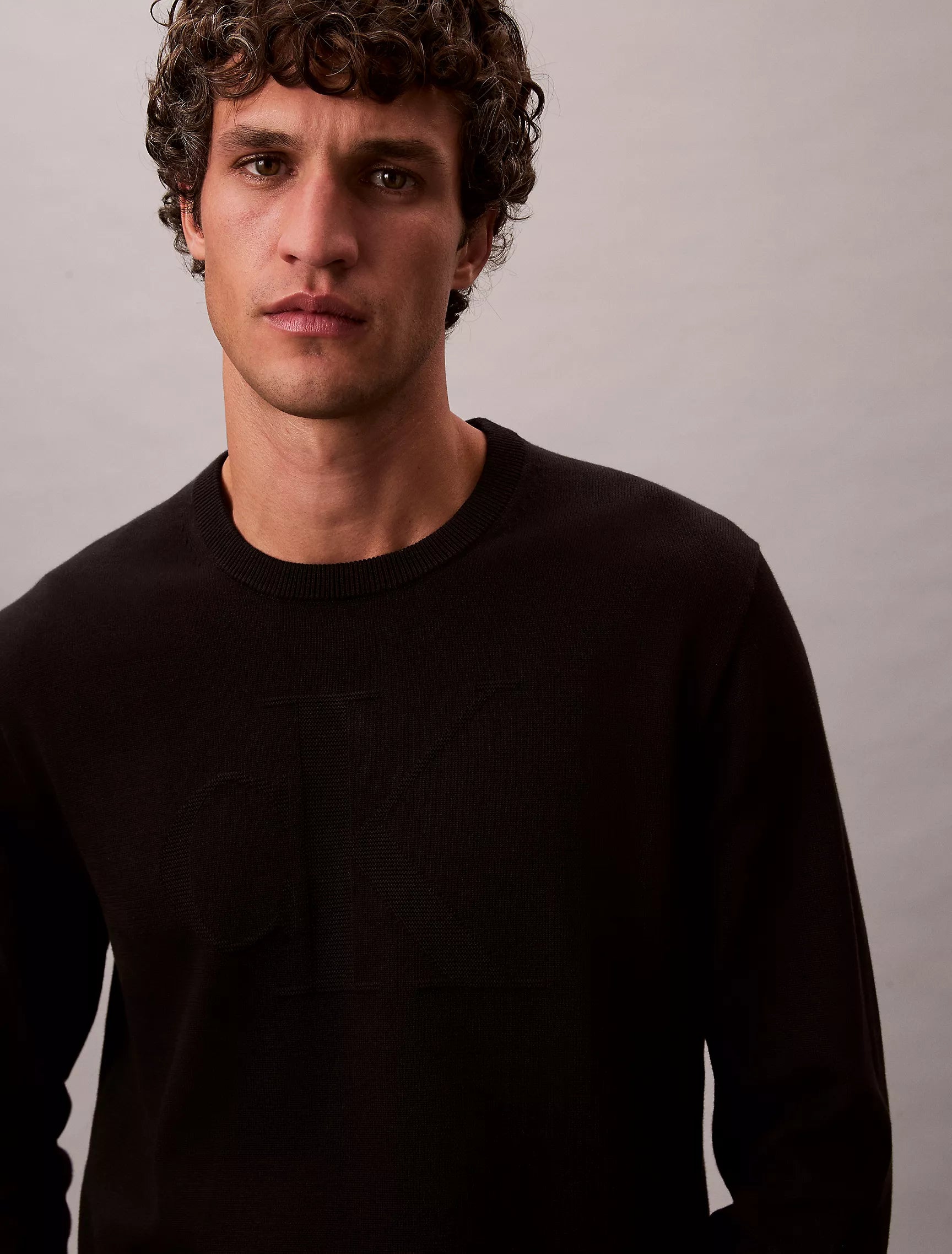 Calvin Klein MENS'Smooth Cotton Monogram Sweater Black Beauty