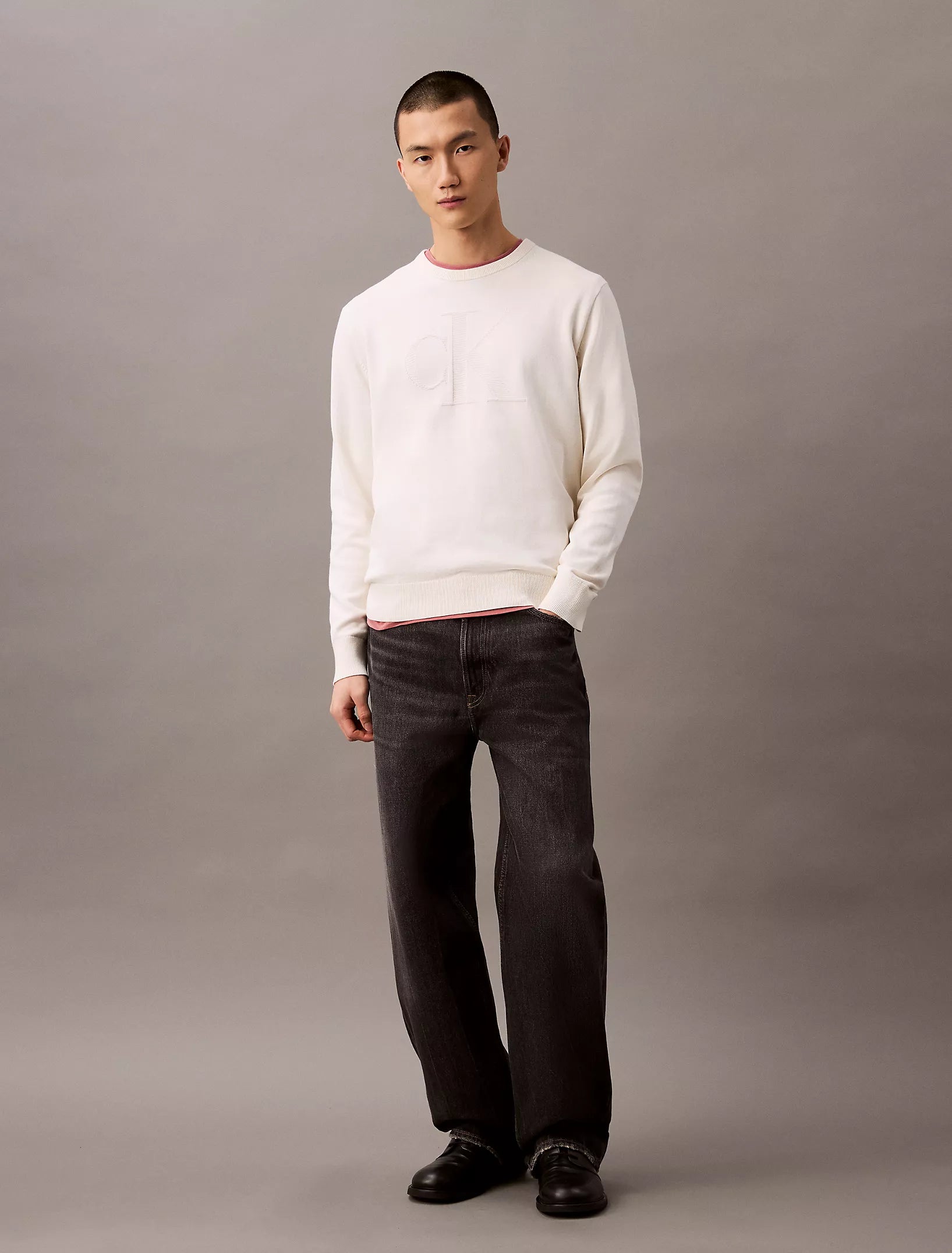 Calvin Klein MENS'Smooth Cotton Monogram Sweater