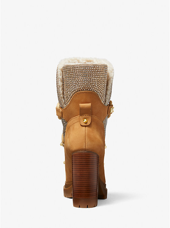 Michael Kors Womens' Culver Embellished Nubuck and Glitter Chain Mesh Lace-Up Boot