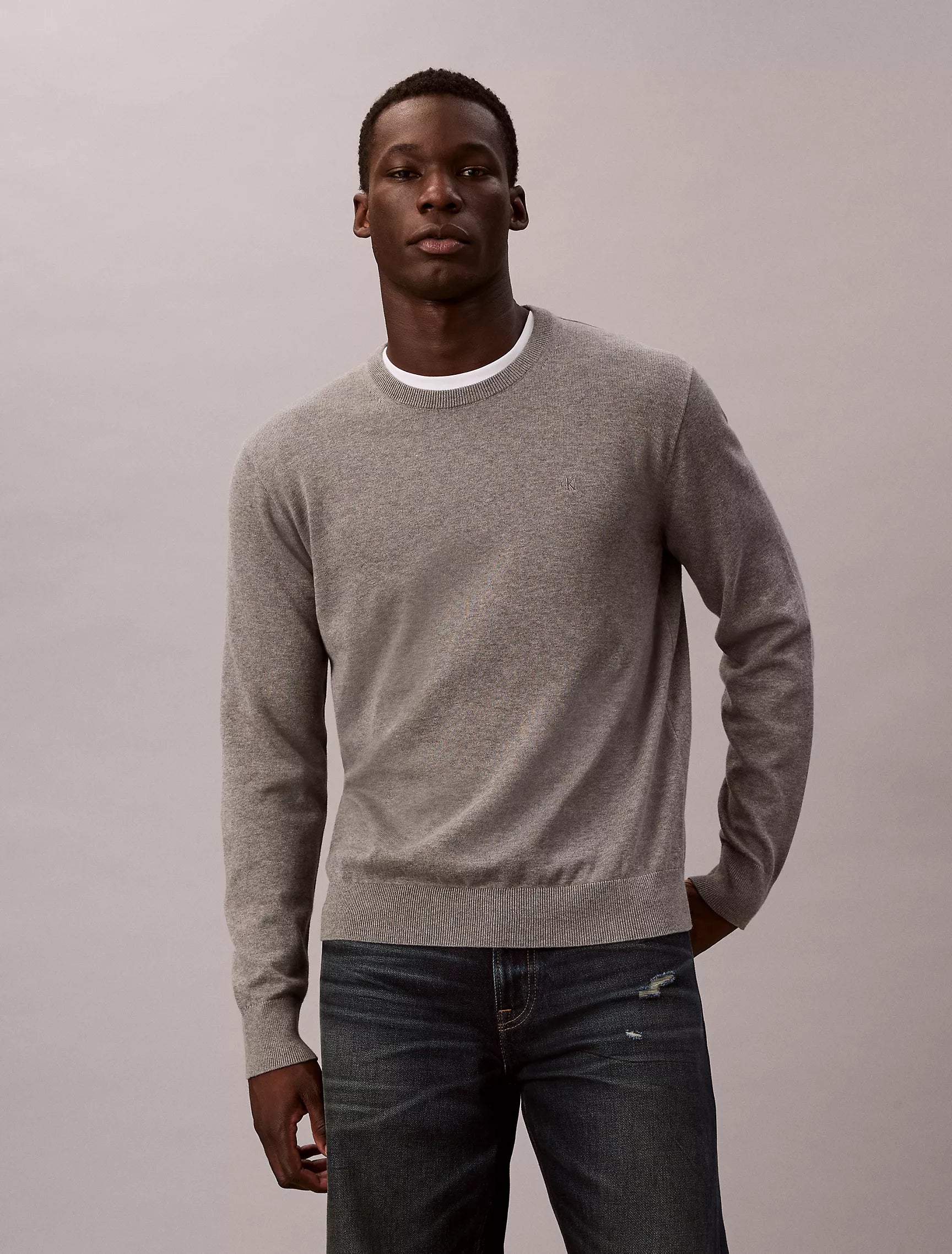 CALVIN KLEIN Mens' Smooth Cotton Sweater Medium Grey Heather