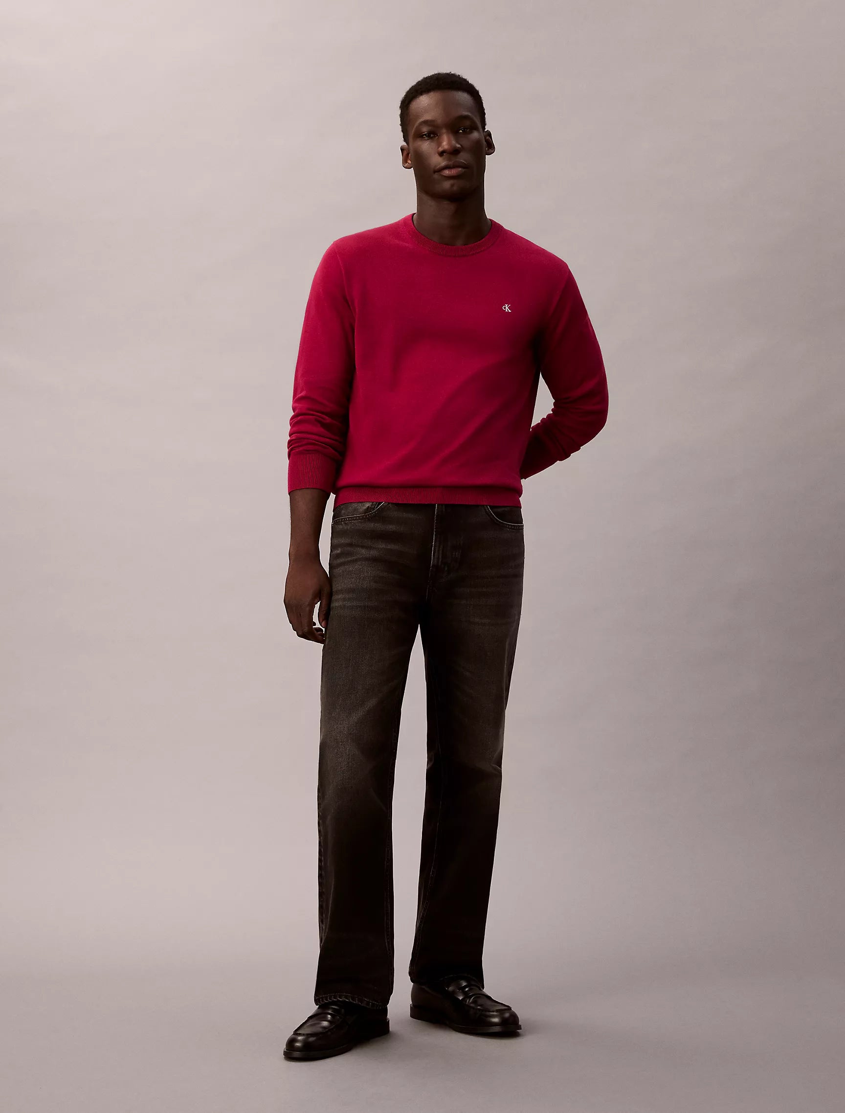 CALVIN KLEIN Mens' Smooth Cotton Sweater Beet Red