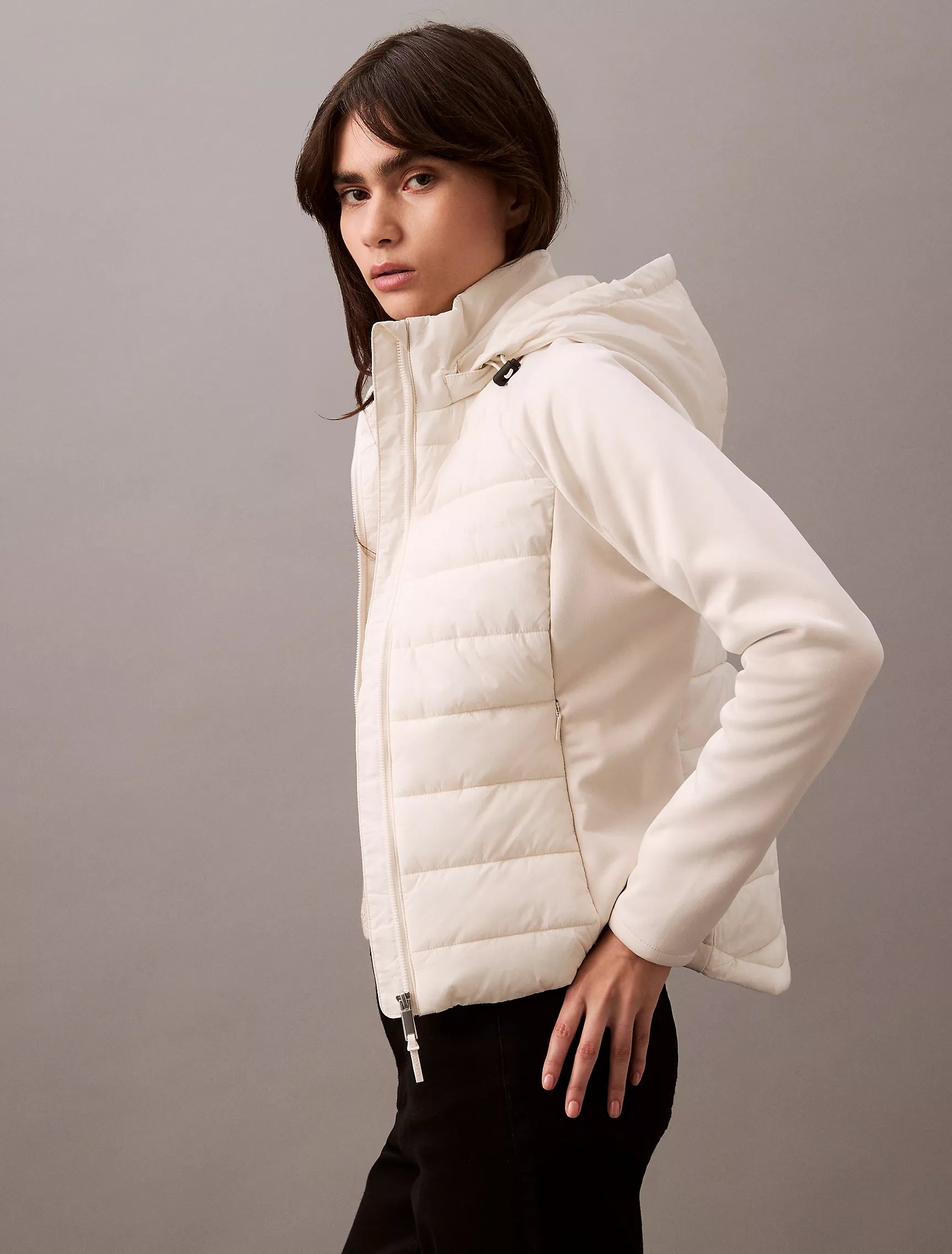 Calvin Klein WOMENS' Mixed Media Puffer Jacket Chalk