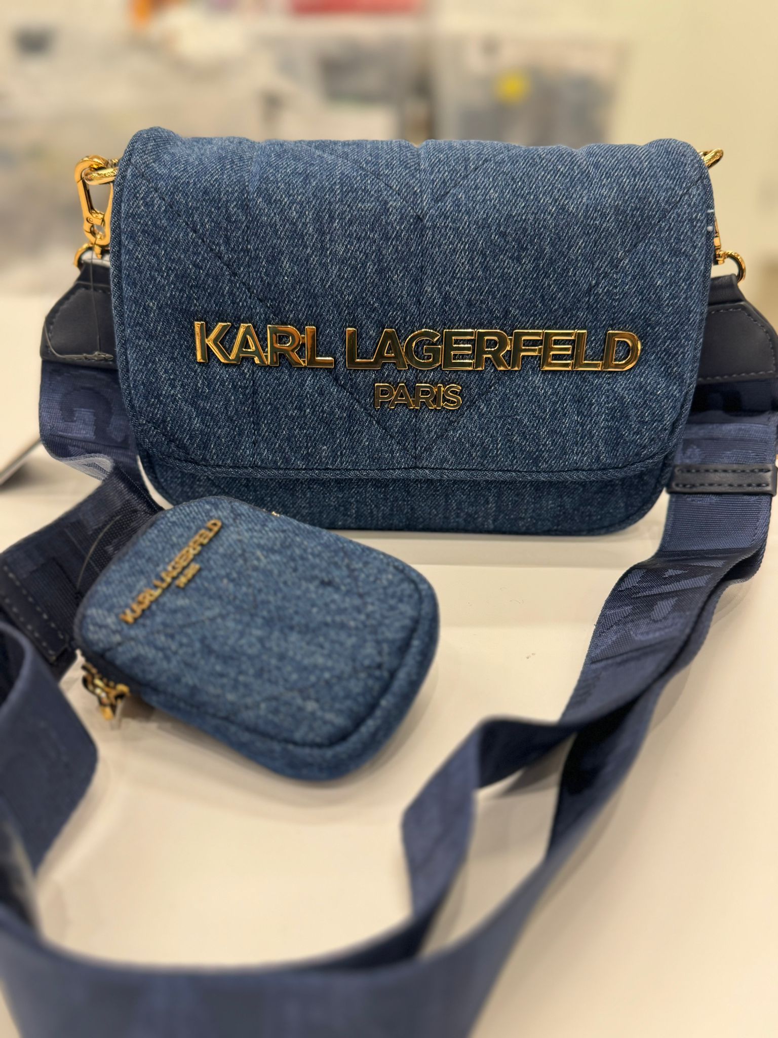 Karl Lagerfeld Paris Womens' VOYAGE LOGO CROSSBODY Denim Blue