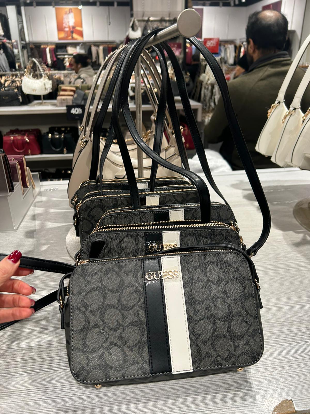 Women's Guess Kyrie Logo Top-Zip Crossbody STRIPE BLACK