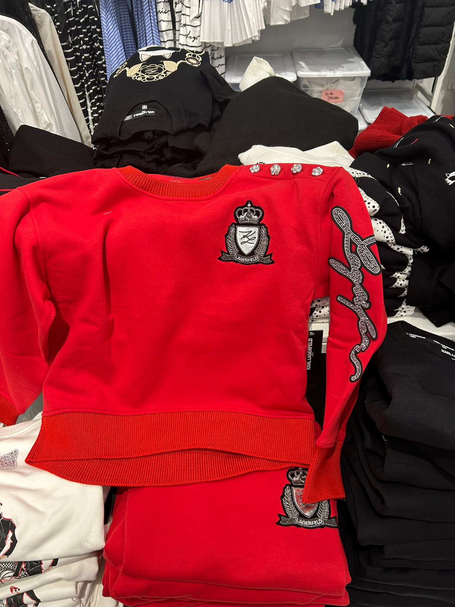 Karl Lagerfeld Paris Womens' PATCH SWEATSHIRT WITH BUTTONS RED