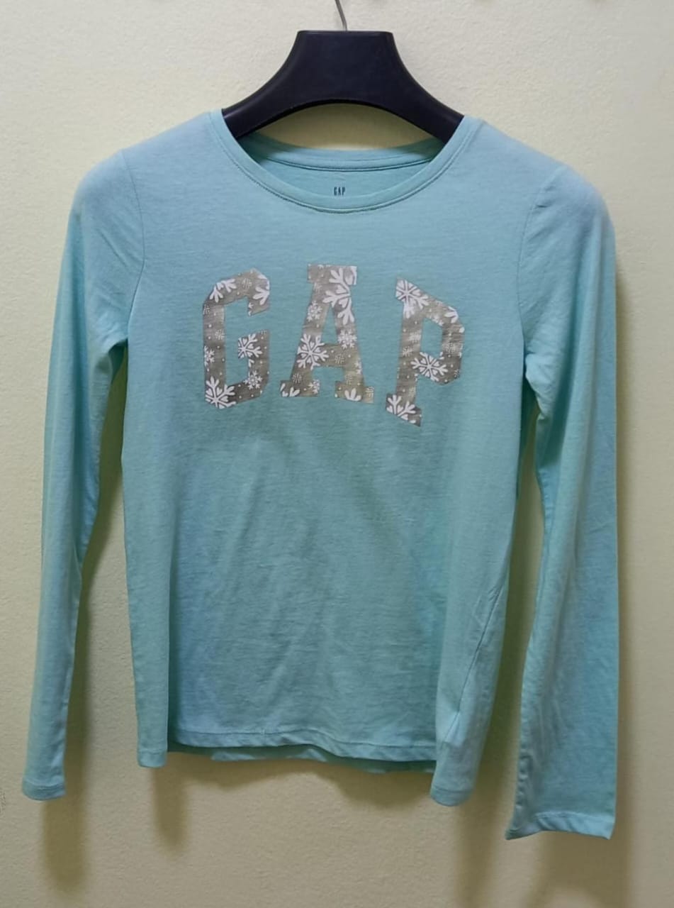 Girls' GAP Blue Christmas Graphic Logo Long Sleeve T-Shirt
