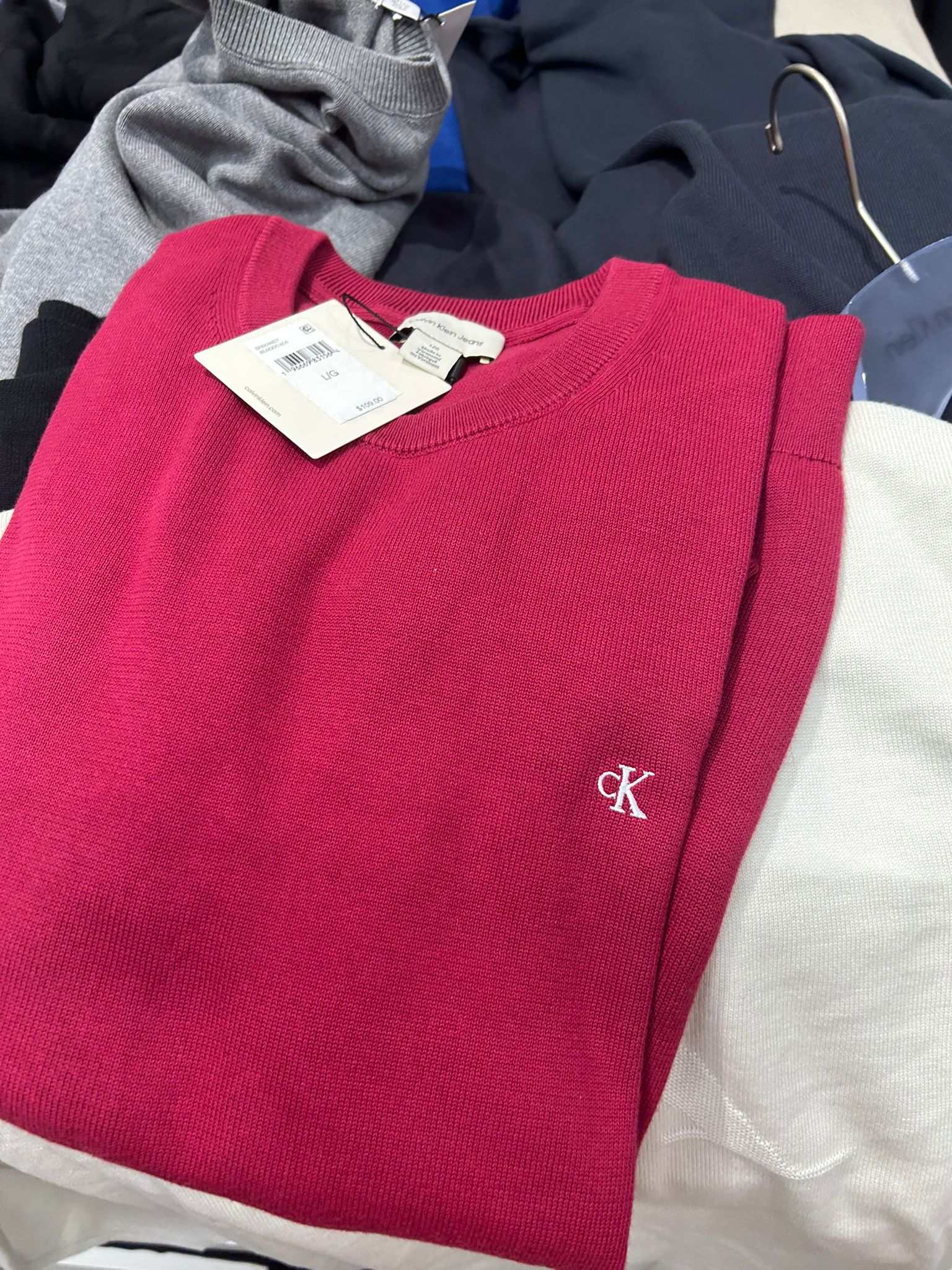 CALVIN KLEIN Mens' Smooth Cotton Sweater Beet Red