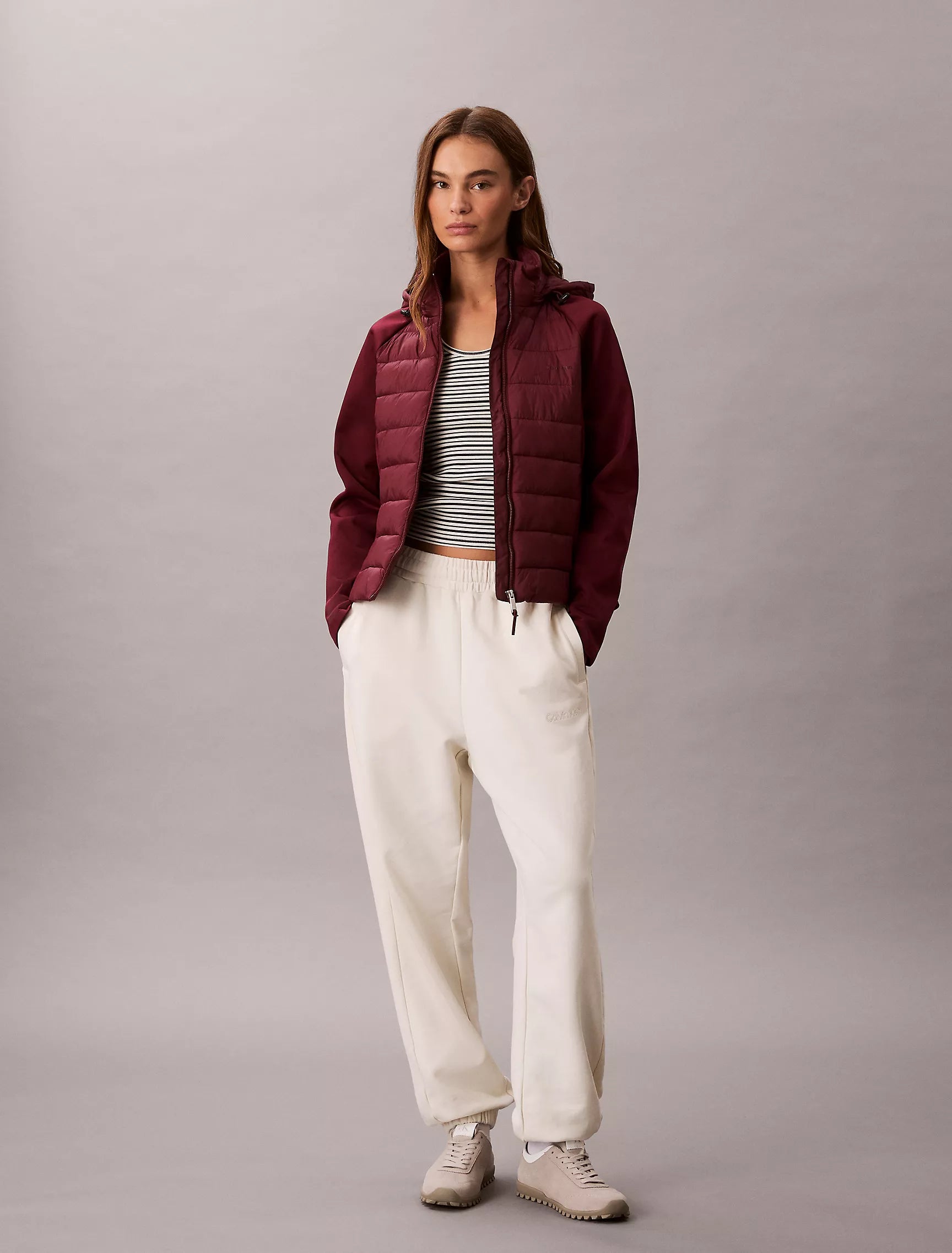 Calvin Klein WOMENS' Mixed Media Puffer Jacket Deep Rouge