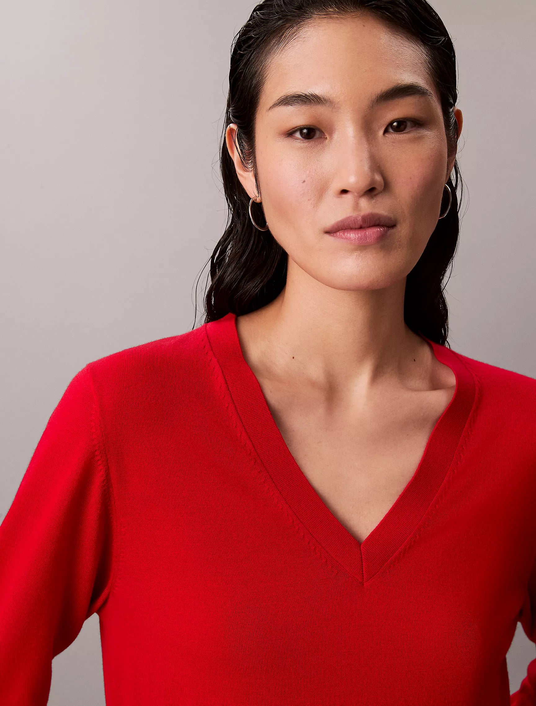 Calvin Klein WOMENS' Merino Wool V-Neck Sweater Adrenaline Rush